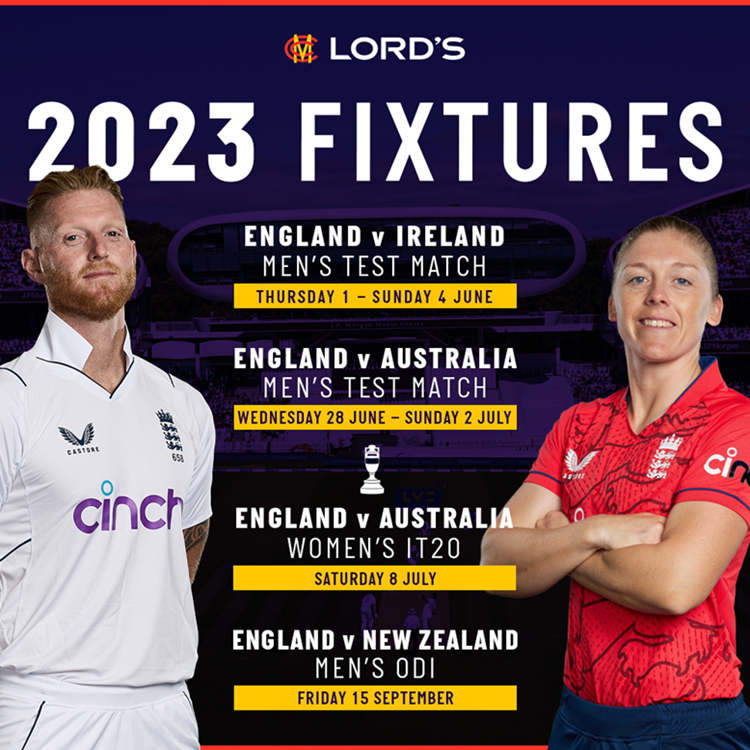 2023 international fixtures announced Lord's